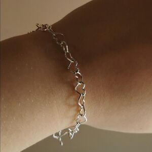 Girls 925 Sterling Silver Heart Chain Bracelet